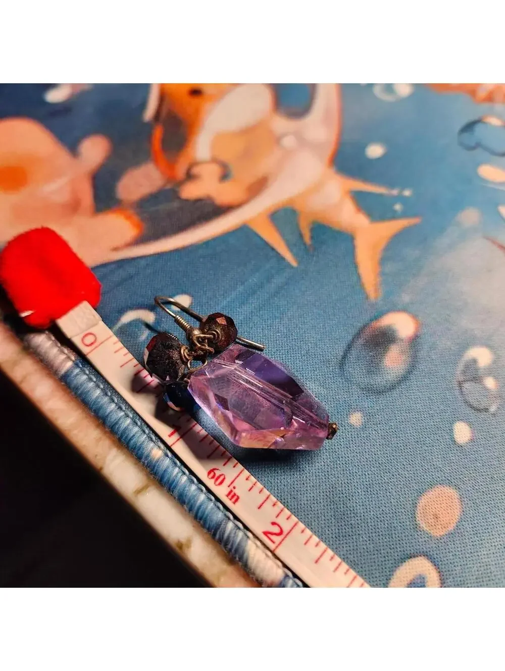 Purple Faceted Drop Earrings 2 Inch Dangle Beaded Statement - Picture 5 of 5
